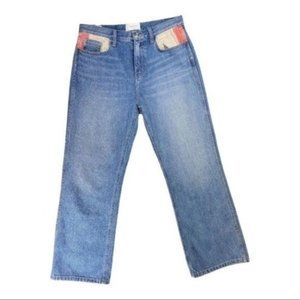 Current/Elliott Blue Straight Leg Jeans with Red and Cream Accents